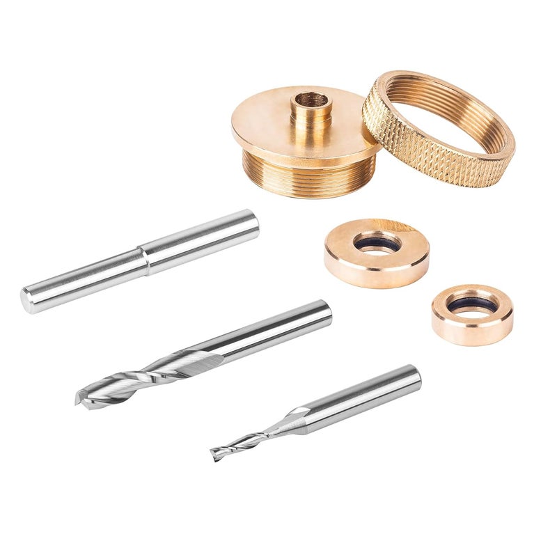 SpeTool Router Inlay Kit, Solid Brass Inlay Bushing Kit Includes 1/8 Inch and 1/4 Inch Cutting Diameter with 1/4 Shank Carbide Spiral Upcut Bit, Router Bushing Guide Set for Wood - Image 1